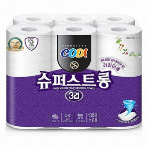 코디 ㅤ슈퍼스트롱 3겹 키친타월 130매 (6롤) *2팩_이미지