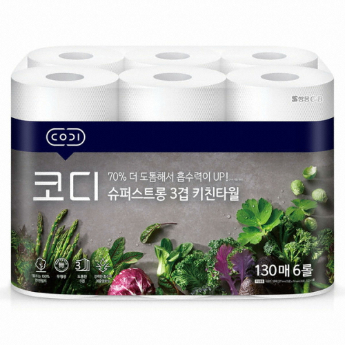 코디 ㅤ슈퍼스트롱 3겹 키친타월 130매 (6롤) *2팩_이미지