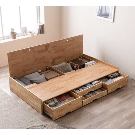 삼익가구 마레 4단 수납 원목 LED침대 SS (양모라텍스7존독립)_이미지