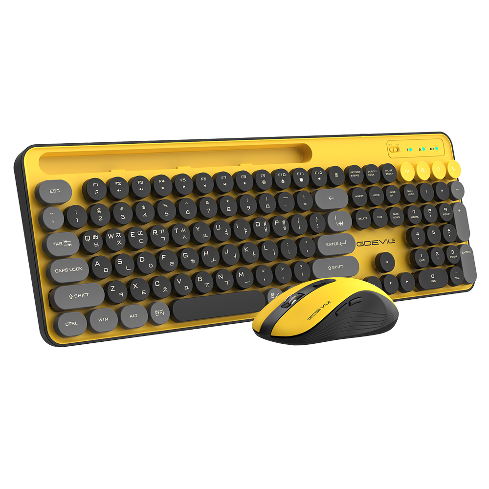 GDEVIL MK700W 무선 키보드 마우스 세트 (옐로우)_이미지