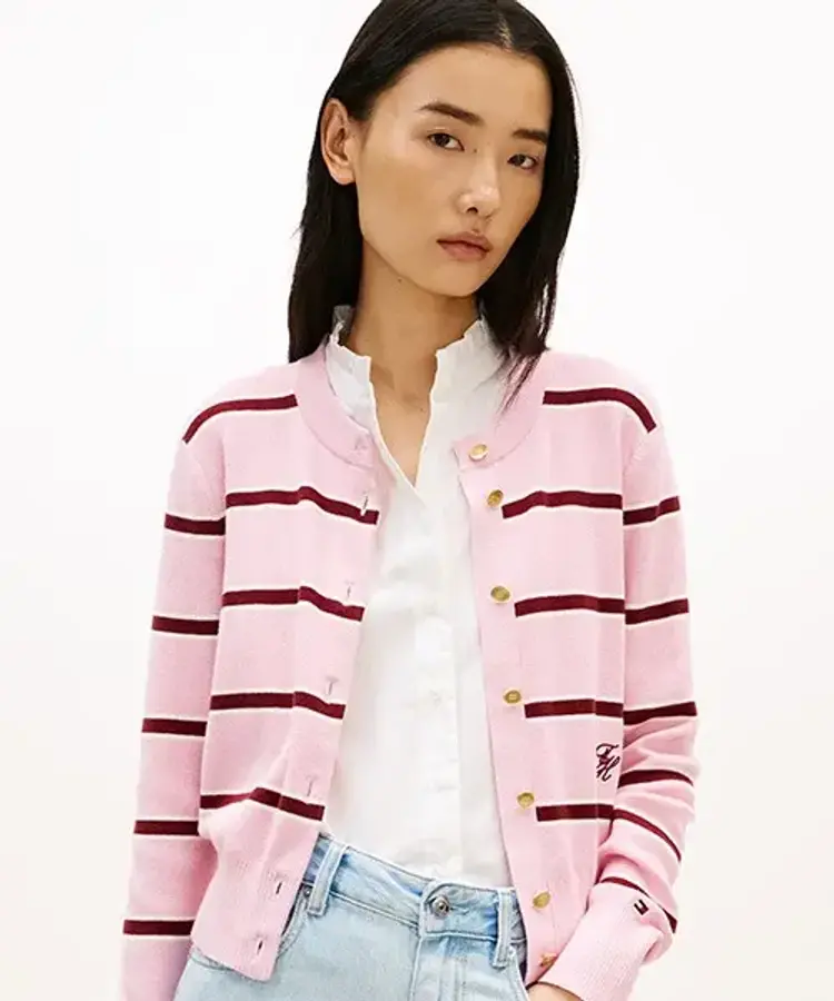 타미힐피거 스트라이프 크루넥 가디건 T22G1KCD050WT20D8 T22G120D8_이미지