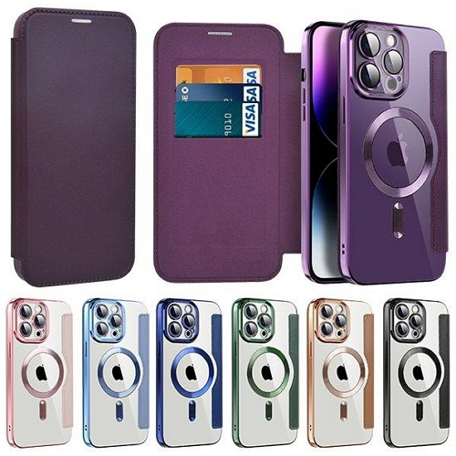 수나르 아이폰14 프로 맥스 맥세이프 클리어백 가죽 플립커버 케이스_이미지