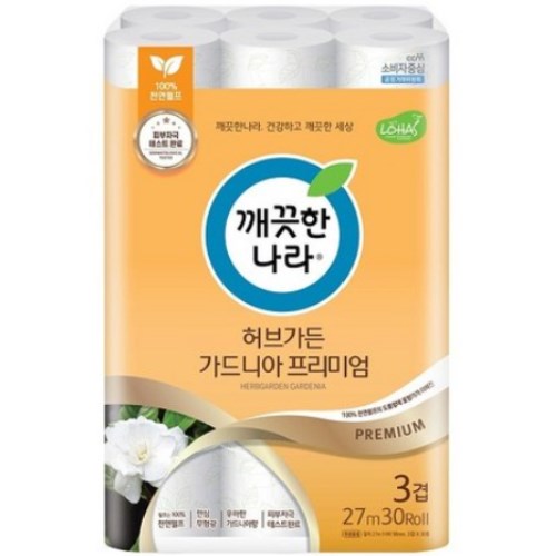 깨끗한나라 허브가든 가드니아 프리미엄 27m (30롤)