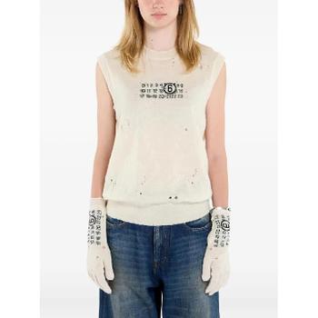 메종마르지엘라 뉴메릭 로고 디스트레스드 니트 베스트 SH0FB0017