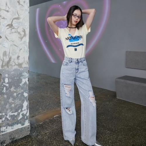 아이올리 에고이스트 CAPSULE LINE 레터링 포인트 V넥 슬림 티셔츠 EQ2CH666