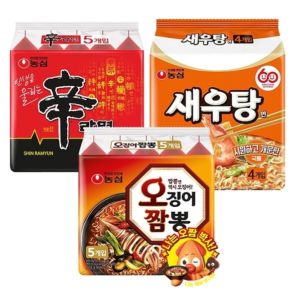 농심 신라면 120g 10개 + 오징어짬뽕 124g 5개 + 새우탕면 122g 4개_이미지