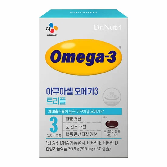 CJ웰케어 닥터뉴트리 아쿠아셀 오메가3 트리플 60캡슐 (3개)