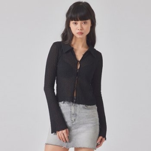 ���¾��з� ž�� TEXTURED BUTTON-UP BLOUSE_T416TP107 WH