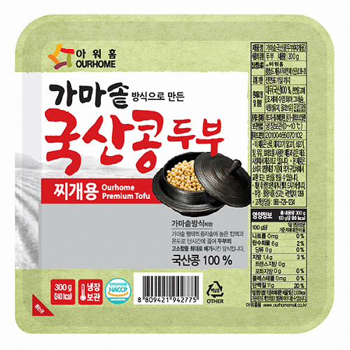 아워홈 가마솥 방식으로 만든 국산콩두부 찌개용 300g (1개)