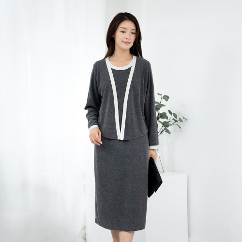 엄마옷 가디건 레이어드 긴팔롱원피스 OP613523 중년여성/50대/60대/70대/빅사이즈/할머니옷