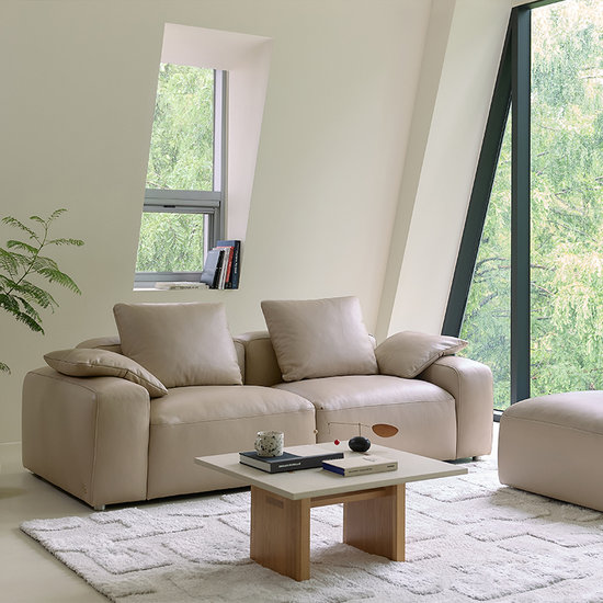 다우닝  모도 전체 천연가죽 소파 3인용 (스툴별도)