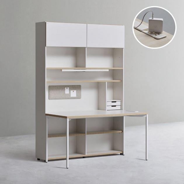 6단 콘센트형 책상세트+조명+도어