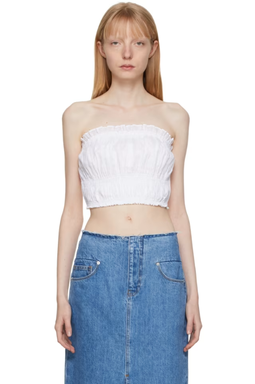 프레임 White Smocked Strapless Tank Top 221455F111006