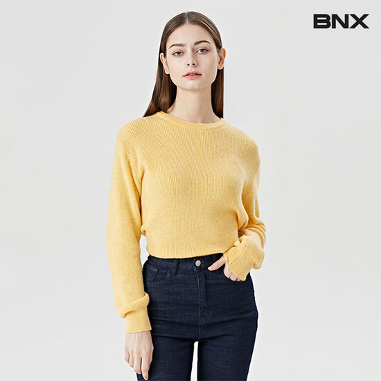 BNX 라운드넥 알파카 울 밑단 밴딩 니트 BV1KP005L0