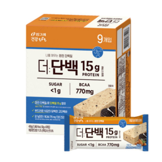 빙그레 건강tft 더 단백 크런치바 아몬드쿠키 9개입 450g (3개)_이미지