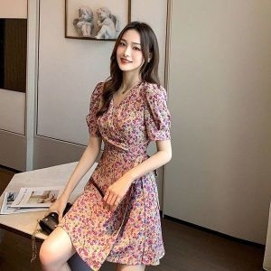 쉬폰 플라워 반팔 원피스 봄 잔 여자 꽃무늬 WEE918B35146850