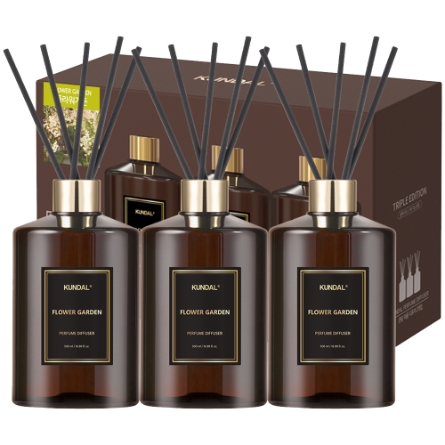 쿤달 퍼퓸 디퓨저 500ml 3p + 섬유스틱 15p 세트 플라워가든향 1세트_이미지