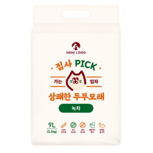  네네린도 집사픽 상쾌한 두부모래 가는입자 녹차 3.2kg [5개]