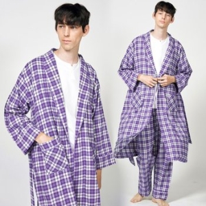 남자가운 체크 기모선염 순면 목욕가운 잠옷 나이트 가운