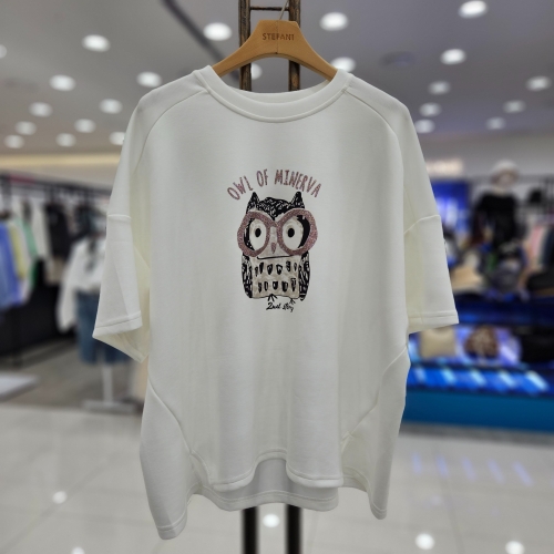 HC07 부엉이 프린팅 사선밑단 트임 반발티셔즈 A25TS5223 32591010