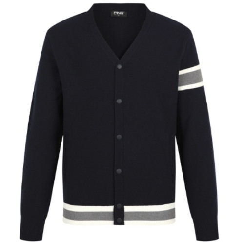 핑  라인 배색 브이넥 니트 가디건 111D3SD182_NA