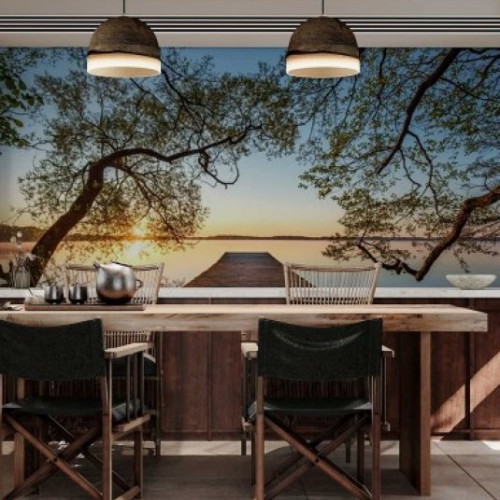 뮤럴 풍경디자인 벽지 호수 부두