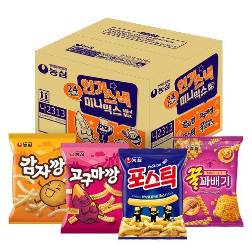 스낵 미니믹스 과자선물세트 꿀꽈배기 6p + 포스틱 6p + 감자깡 6p + 고구마깡 6p 1세트