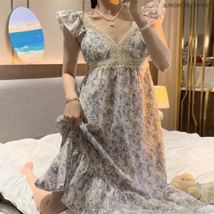  이너퀸 프리수 홈웨어 이지웨어 나염 프릴 밴딩 레이스 캡내장 나시 롱 빅사이즈 노브라 원피스 로벨원피스