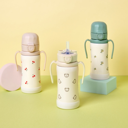그로미미 원터치 스테인리스 300ml 빨대컵 돗꼼/체리쉬/올리브 택 1_이미지