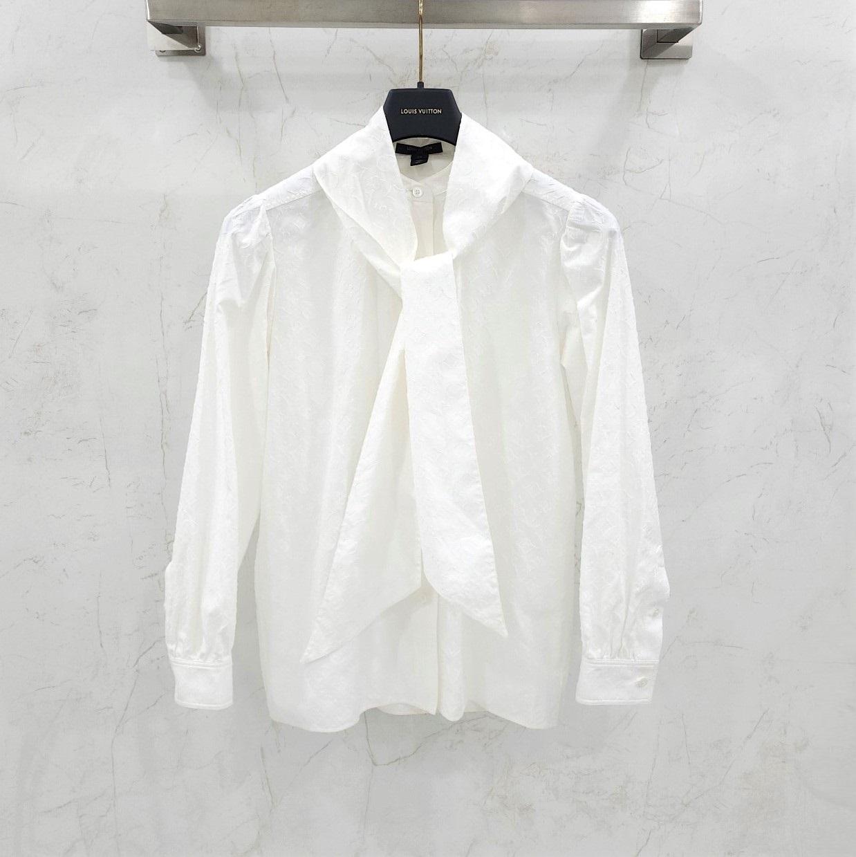 루이비통 34 여성 화이트 모노그램 필 쿠페 타이 셔츠 1A604V