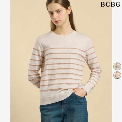 BCBG 라이트베이지 스트라이프 니트 풀오버 B6S1K40371_이미지