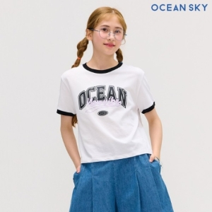 GSGM 오션스카이 여아 레터링 배색 링거 반팔 티셔츠-DBJG5871D01