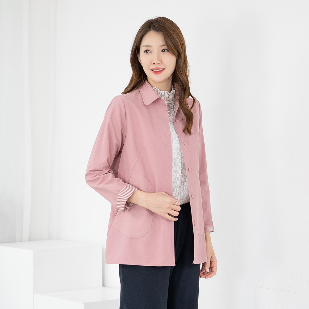 모슬린 엄마옷 엄마옷 자켓 카라 롱 무지 줄지 603HJK183 중년여성/50대/60대/70대/빅사이즈/할머니옷/마담_이미지