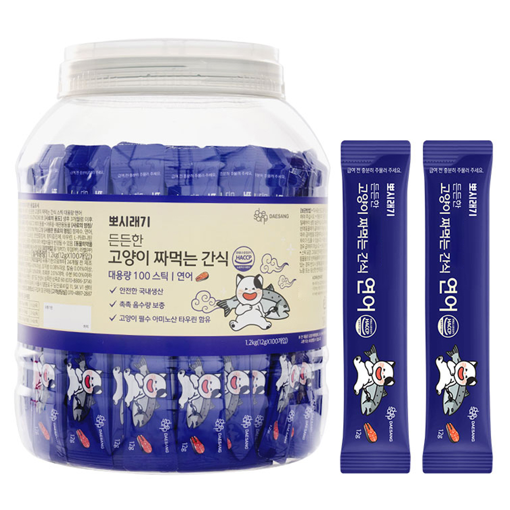 뽀시래기 든든한 고양이 짜먹는 간식 연어 1.2kg (12g x 100p)