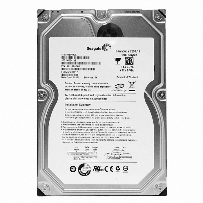 Seagate BarraCuda 7200.11 Vista SATA2/7200/32M (ST31500341AS, 1.5TB)_이미지