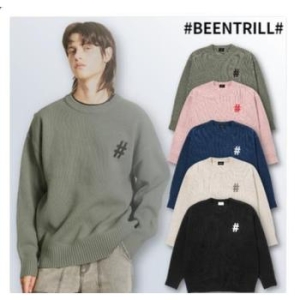 월드와이드브랜즈 빈트릴 해시태그 베이직 라운드 오버핏 니트 BA233KT001_CA