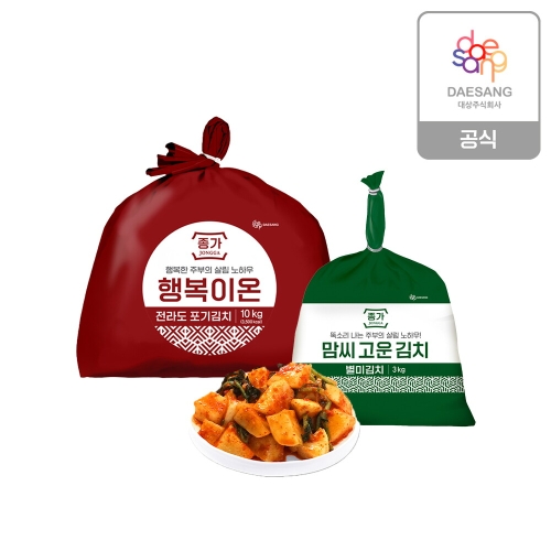 대상 종가 행복이온 포기김치 10kg + 맘씨고운 총각김치 3kg [1개]