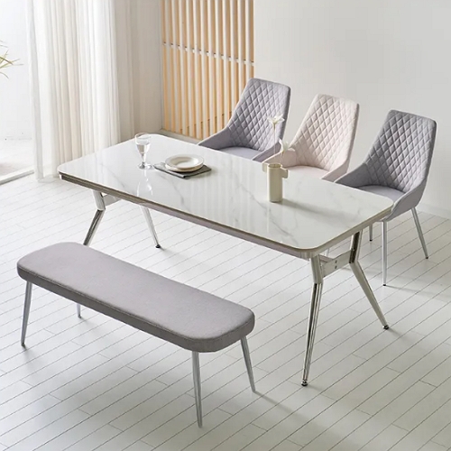 우아미가구 제엘 양면 세라믹 실버 프레임 식탁 1800 (의자별도)