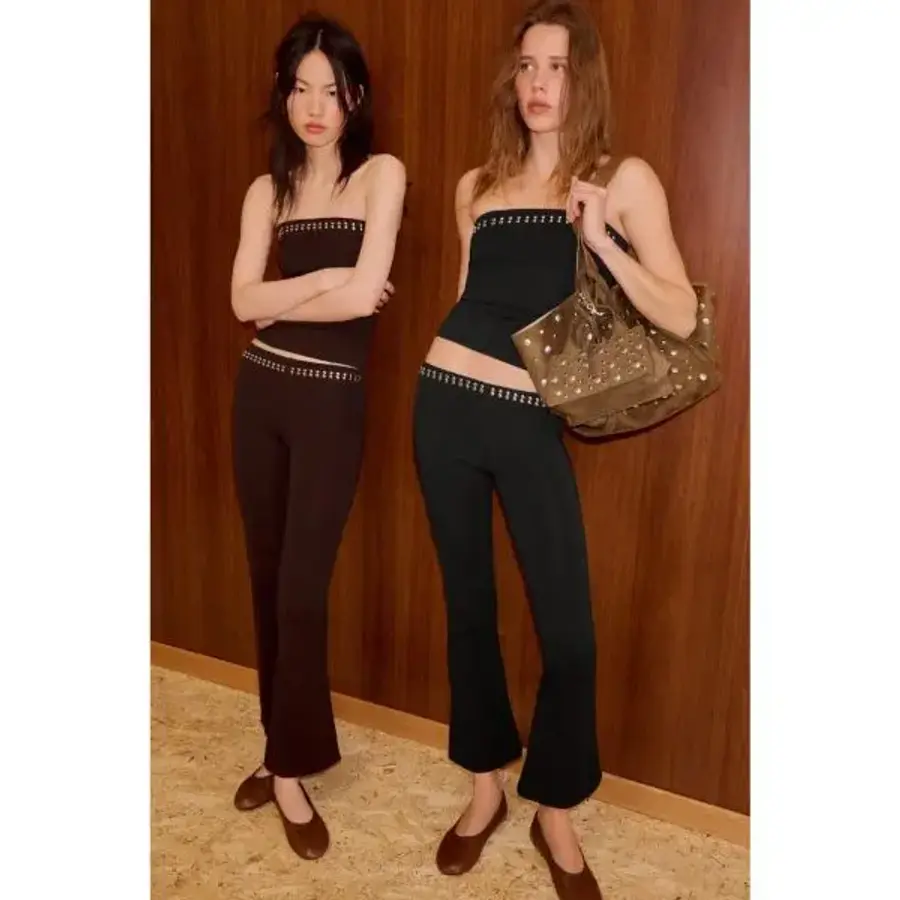 자라 우먼 플레어 스트레치 트라우저스 바지 팬츠STUDS 블랙 6050314800 1123914