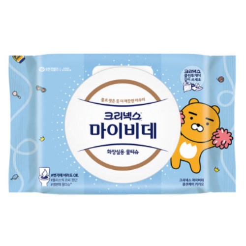 크리넥스 X 카카오프렌즈 마이비데 클린케어 화장실용 물티슈 캡형 40매 (36팩)_이미지