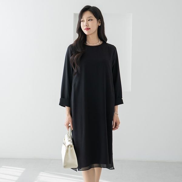 마담4060 엄마옷 중년여성 데일리 원피스 진주쉬폰이중 -FOP2603004