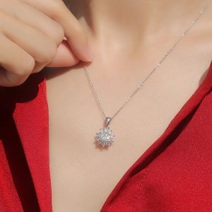꽃잎 플라워 모이사나이트 목걸이 펜던트 925 실버 18K1ct 2ct