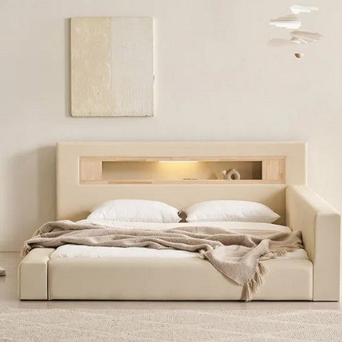 삼익가구 포레티 편백나무 LED 밸런스형 가죽 침대 Q (본넬스프링)_이미지