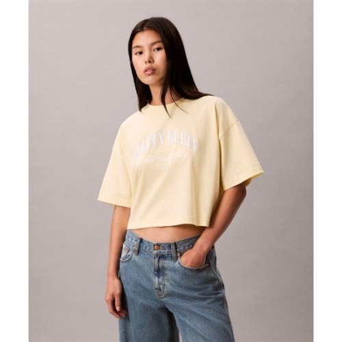 캘빈클라인진 캘빈클라인 CALVIN KLEIN JEANS 여성 크롭드 박시 체스트 로고 반팔 티셔츠 47F813G ZRK 47F813G.._이미지