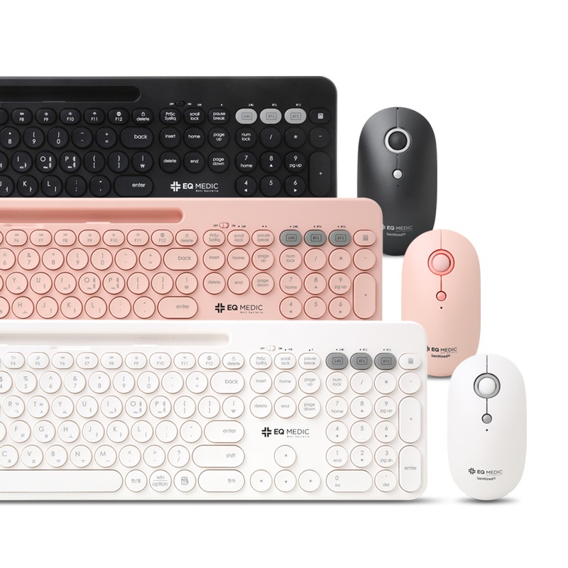 이큐웨어 이큐메딕 Sanitize-BS3 항균 거치형 블루투스 키보드 마우스 세트 (블랙)_이미지