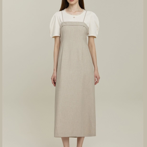 린넨 스트라이프 슬리브리스 원피스 ITP5WOP800