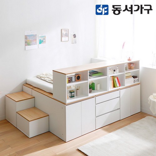 동서가구 홈즈 올인 확장형 벙커침대 SS+책장2개 (매트별도)_이미지