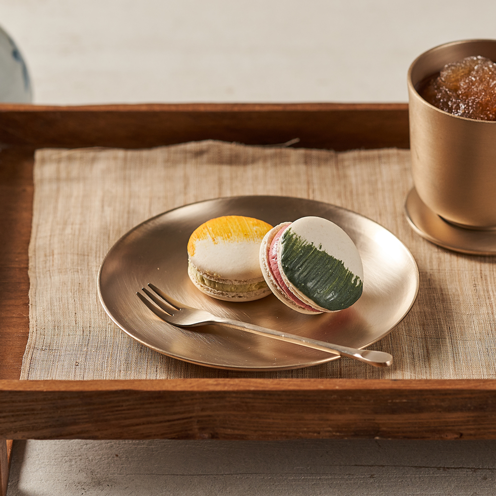 광명유기 방짜유기 놋그릇 원형접시 22cm