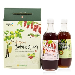 하늘가애 오미자 700ml + 청매실 700ml 엑기스세트 국산 원액 100