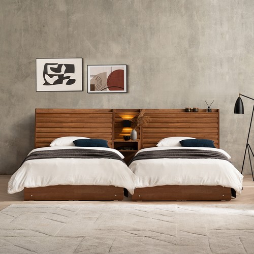 잉글랜더 캐슬 고무나무 원목 호텔 수납 침대 SS+SS+협탁 (매트별도)_이미지